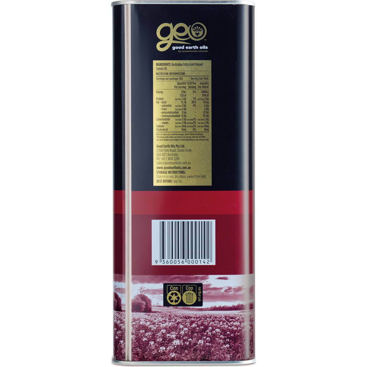 GEO Extra Virgin Canola Oil Cold Pressed 4L