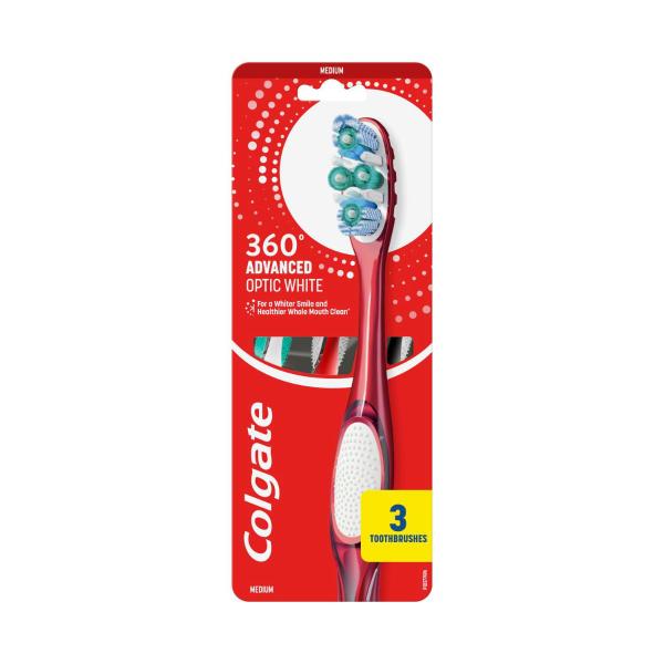 COLGATE 360 OPTIC WHITE TOOTHBRUSH MEDIUM 3 PK
