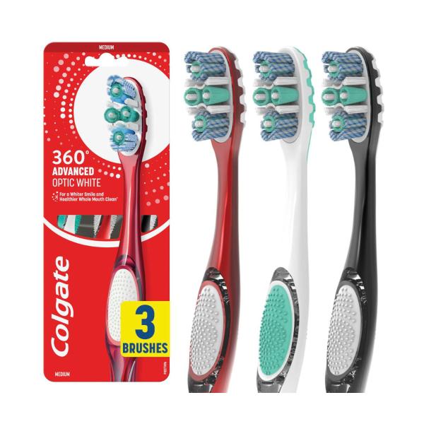 COLGATE 360 OPTIC WHITE TOOTHBRUSH MEDIUM 3 PK