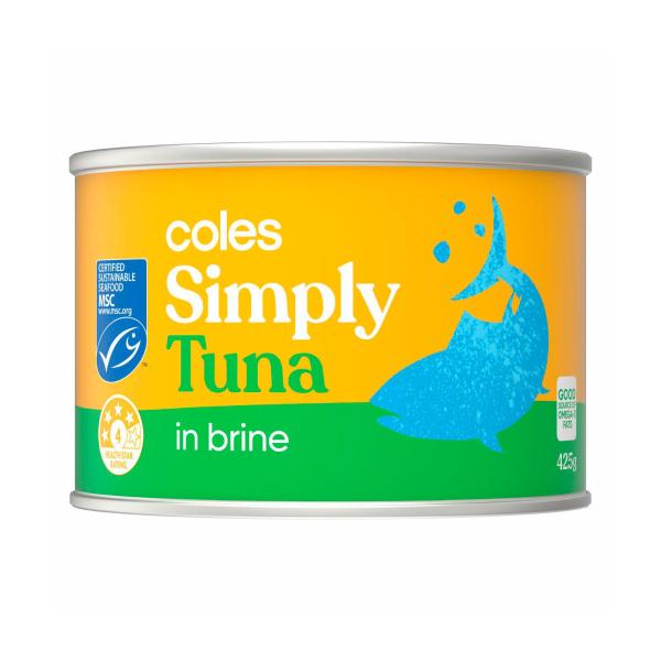 COLES SIMPLY TUNA IN BRINE 425G
