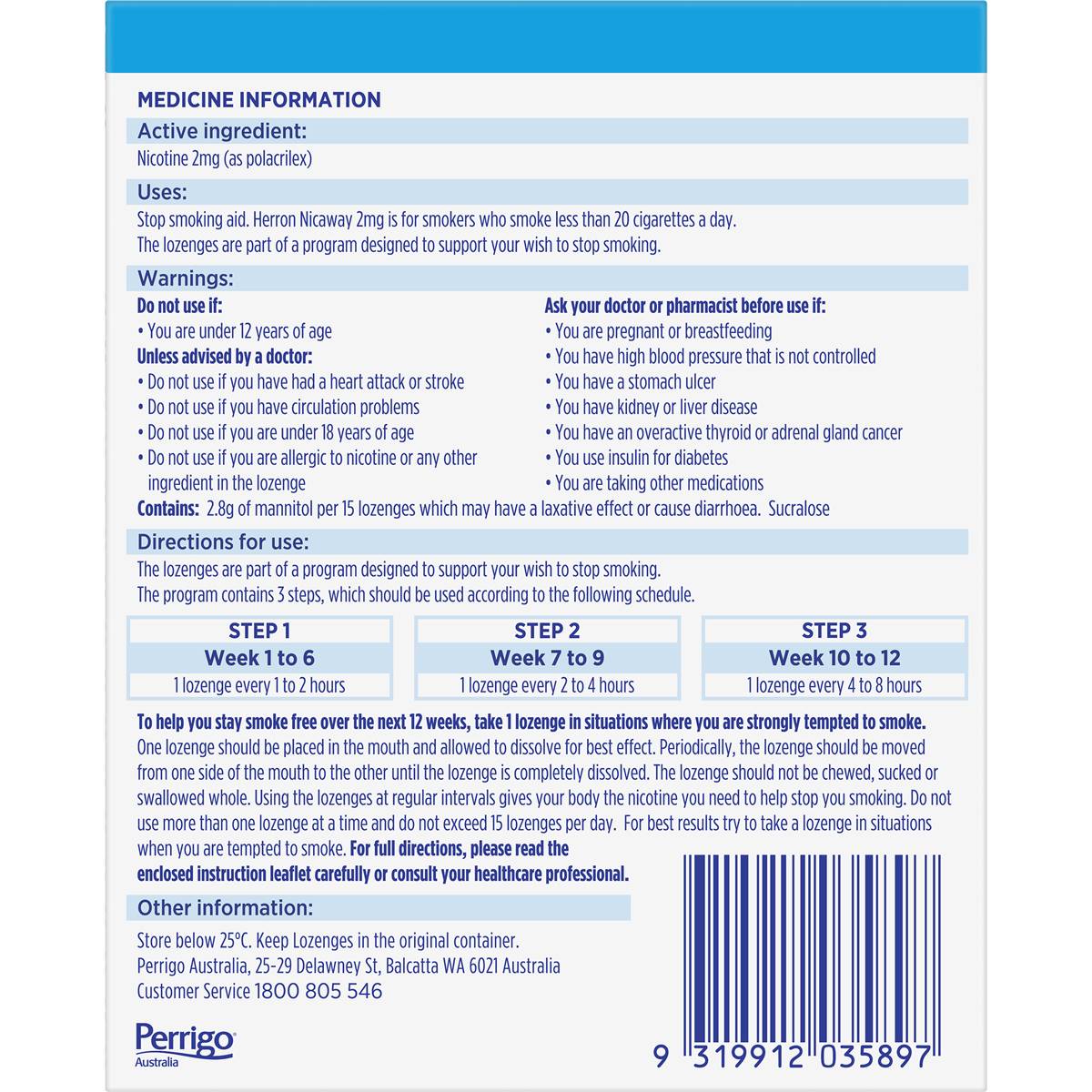 Nicaway Mini Lozenges 2mg Mint 162 pacl