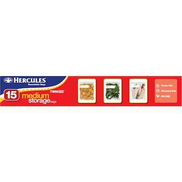 Hercules Resealable Twin Zip Medium Storage Bag 15 pack
