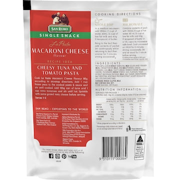 San Remo La Pasta Macaroni Cheese Single Snack 80g