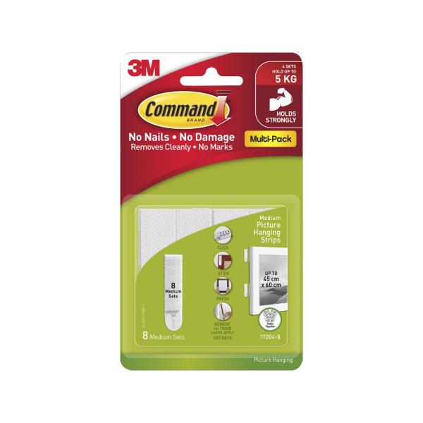 COMMAND MEDIUM PICTURE HANGING STRIPS WHITE VALUE PACK 8PK