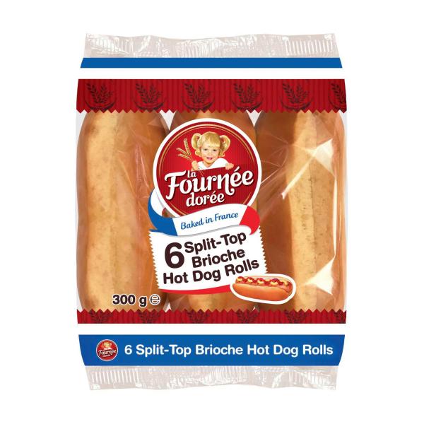LA FOURNEE DOREE SPLIT TOP BRIOCHE HOT DOG ROLLS 6 PACK