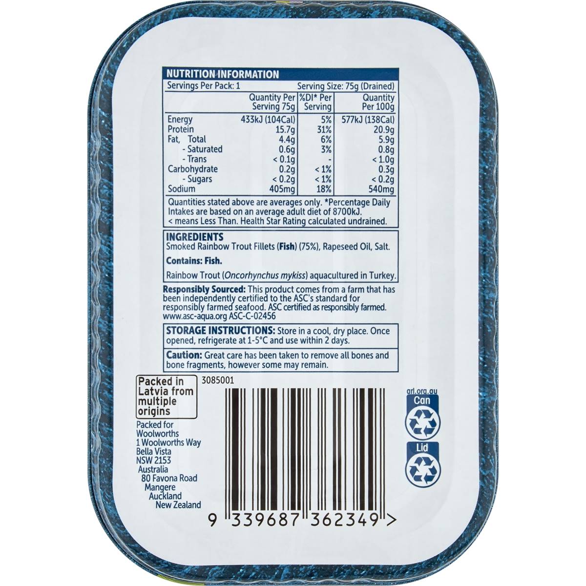Woolworths Smoked Rainbow Trout Fillet Pieces In Oil 110g