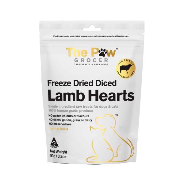 THE PAW GROCER FREEZE DRIED DICED LAMB HEARTS DOG TREATS 90 GRAM