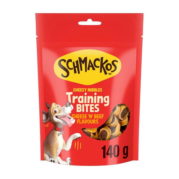 SCHMACKOS TASTY BITES CHEESY NIBBLES CHEESE & BEEF DOG TREATS 140 GRAM