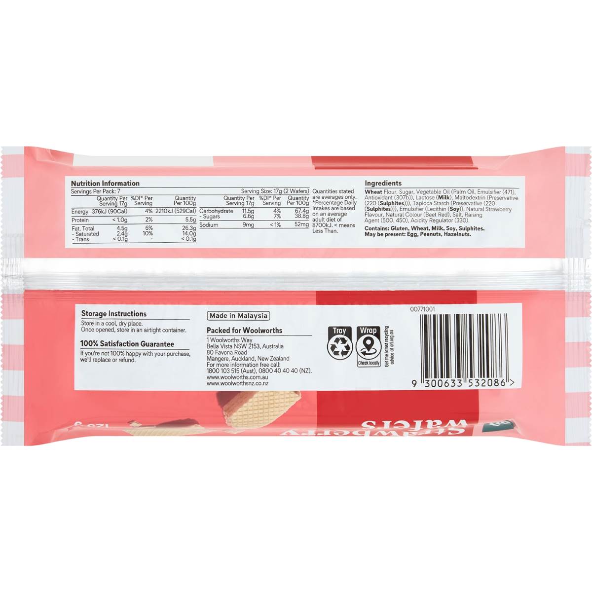 Woolworths Strawberry Creme Wafer Biscuits 125G