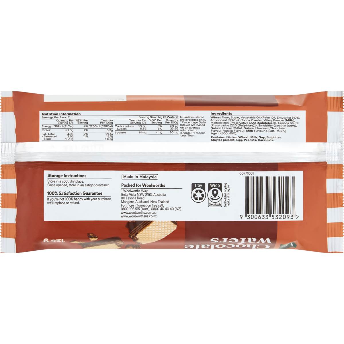 Woolworths Chocolate Creme Wafer Biscuits 125G