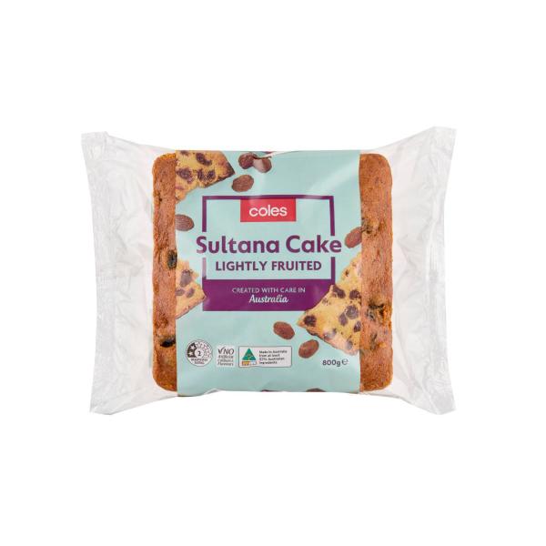 COLES LIGHTLY FRUITED SULTANA CAKE