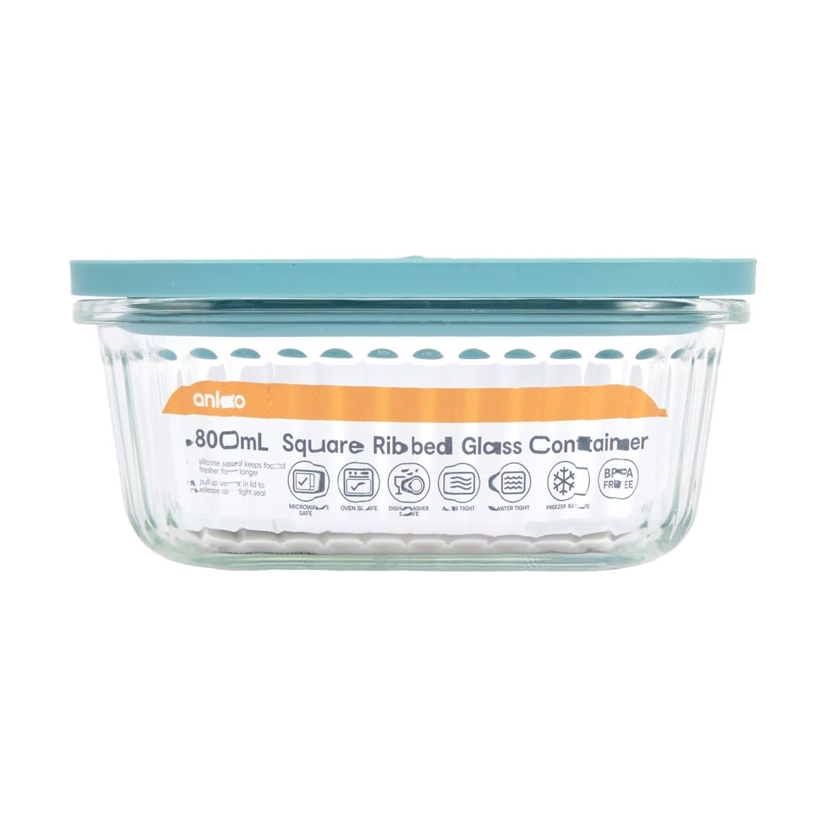 800ml Square Ribbed Glass Container