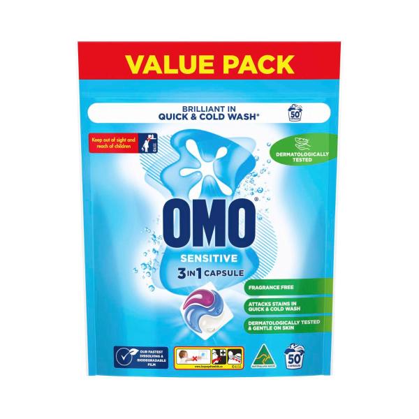 OMO 3 IN 1 LAUNDRY CAPSULES SENSITIVE 50PK