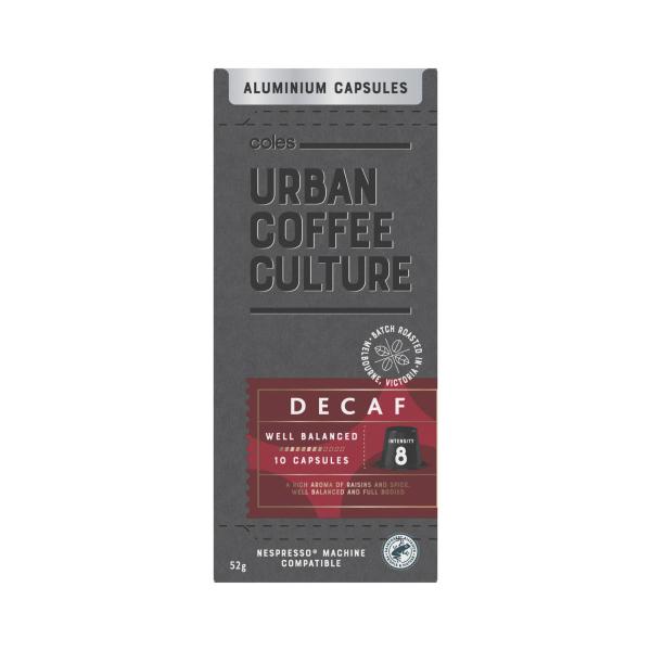 COLES URBAN COFFEE CULTURE DECAF 10PACK ALUMINIUM