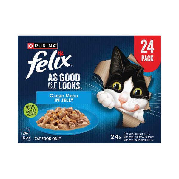 FELIX ADULT AS GOOD AS IT LOOKS OCEAN MENU IN JELLY CAT FOOD 24X85GRAM