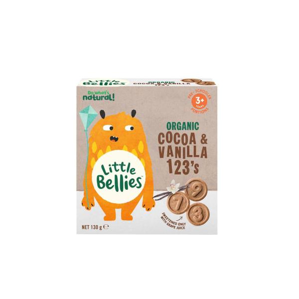 LITTLE BELLIES ORGANIC COCOA & VANILLA 123'S BISCUITS 130G