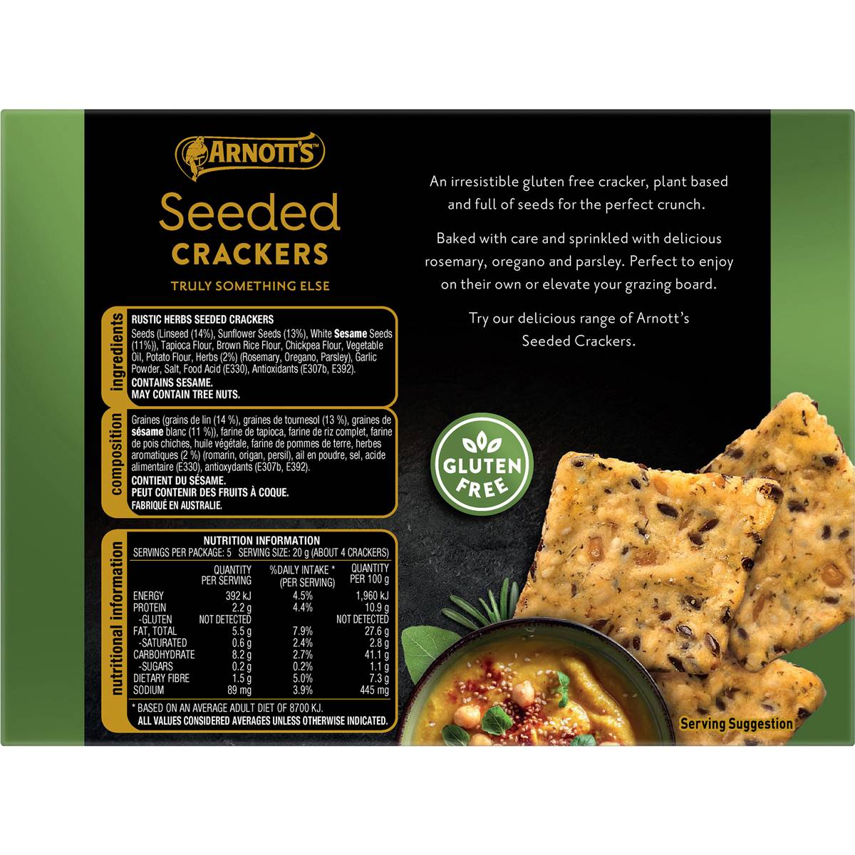 Arnotts Seeded Crackers Rustic Herbs 100g