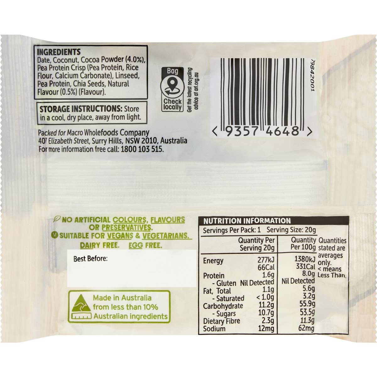 Macro Mighty Bites Cocoa Crunch Balls 20g