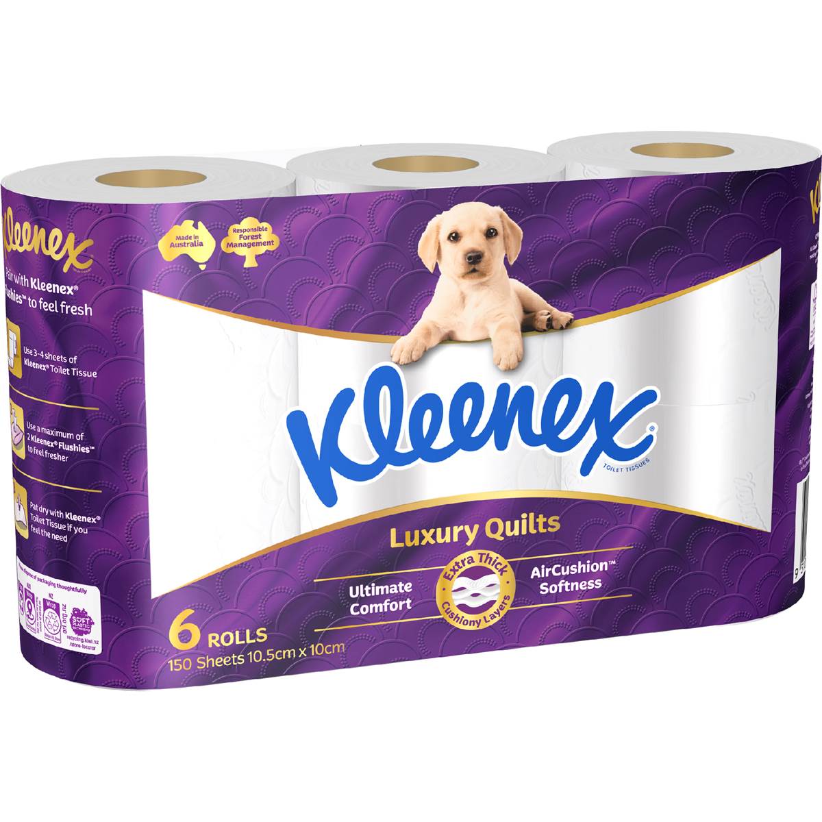 Kleenex Luxury Quilts Toilet Tissue 3 Ply White 150 Sheets 6 Pack