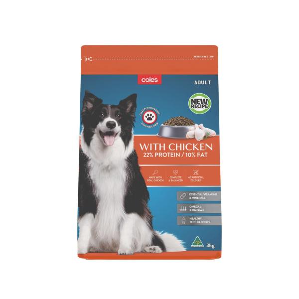 COLES ADULT DRY DOG FOOD WITH CHICKEN 3 KG