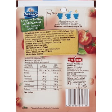 Vegeta Creamy Tomato & Mozzarella With Croutons Cup Soup 23g