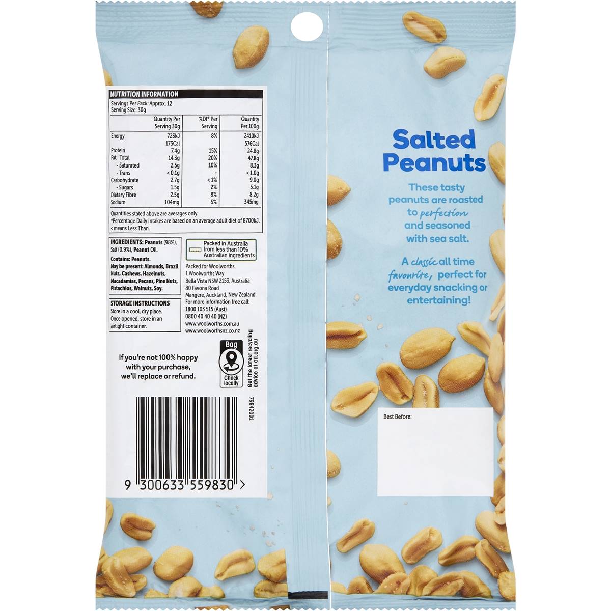 Woolworths Salted Peanuts 375g