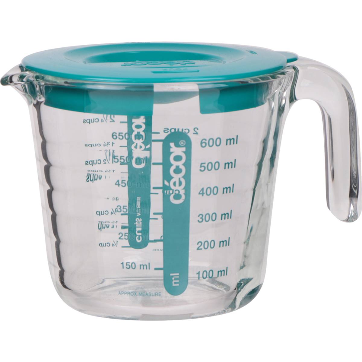 Decor Cook Glass Measuring Jug With Teal Lid 650mL
