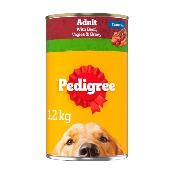PEDIGREE ADULTWET DOG FOOD WITH BEEF- VEGIES & GRAVY CASSEROLE 1.2KG CAN