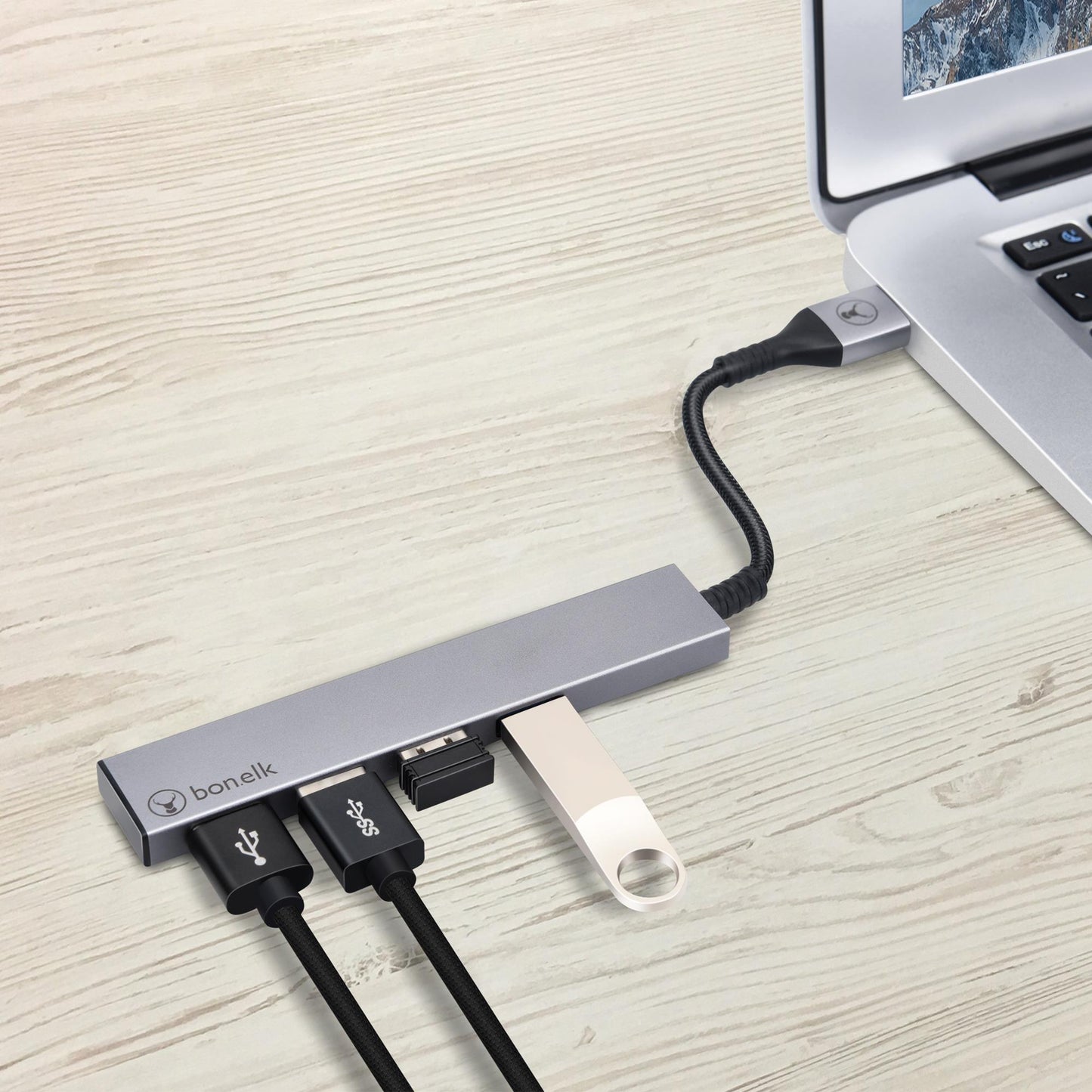 Bonelk Long-Life Slim 4 Port USB-A 3.0 Hub (Space Grey)