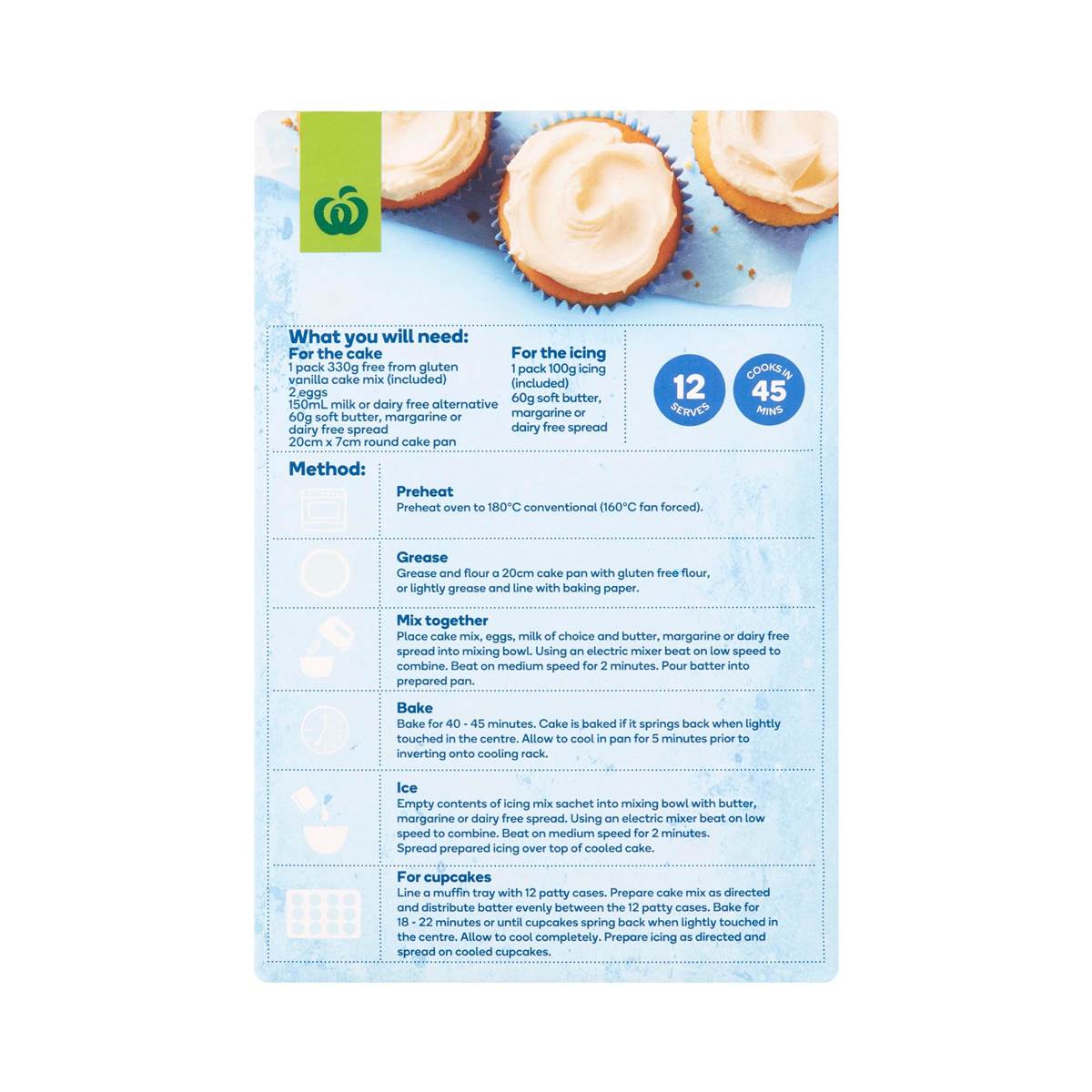 Woolworths Free From Gluten Vanilla Cake Mix 430g