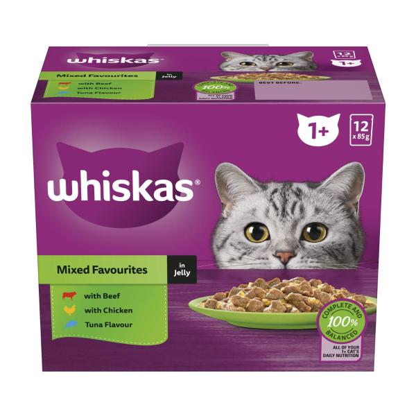 Adult 1 + Years Wet Cat Food Mixed Favourites In Jelly 12x85g Pouches