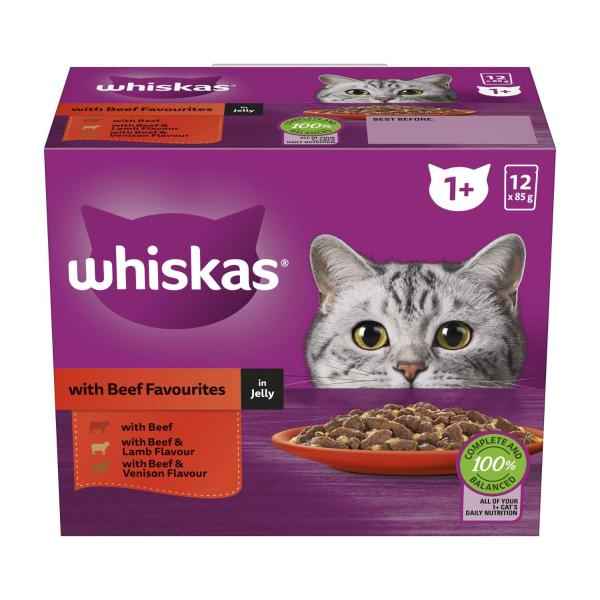 Adult 1 + Years Wet Cat Food Beef Favourites In Jelly 12x85g Pouches