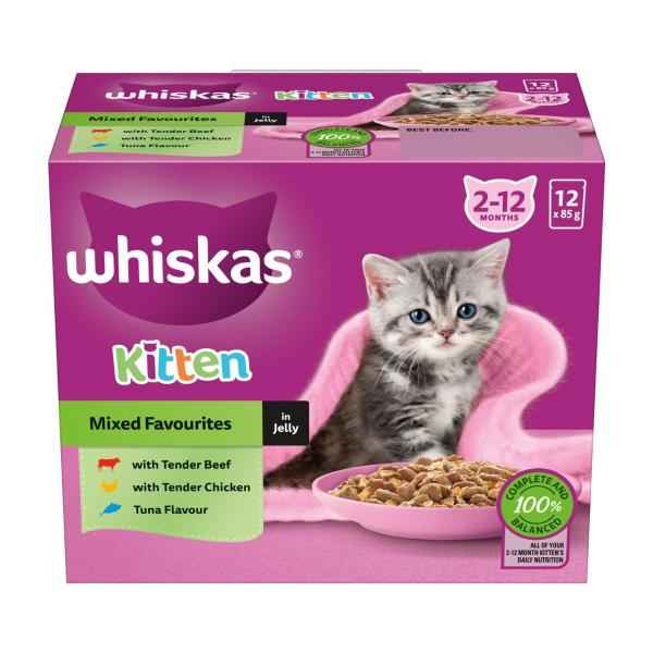 Kitten 2-12 Months Wet Cat Food with Mixed Favourites In Jelly 12x85g Pouch