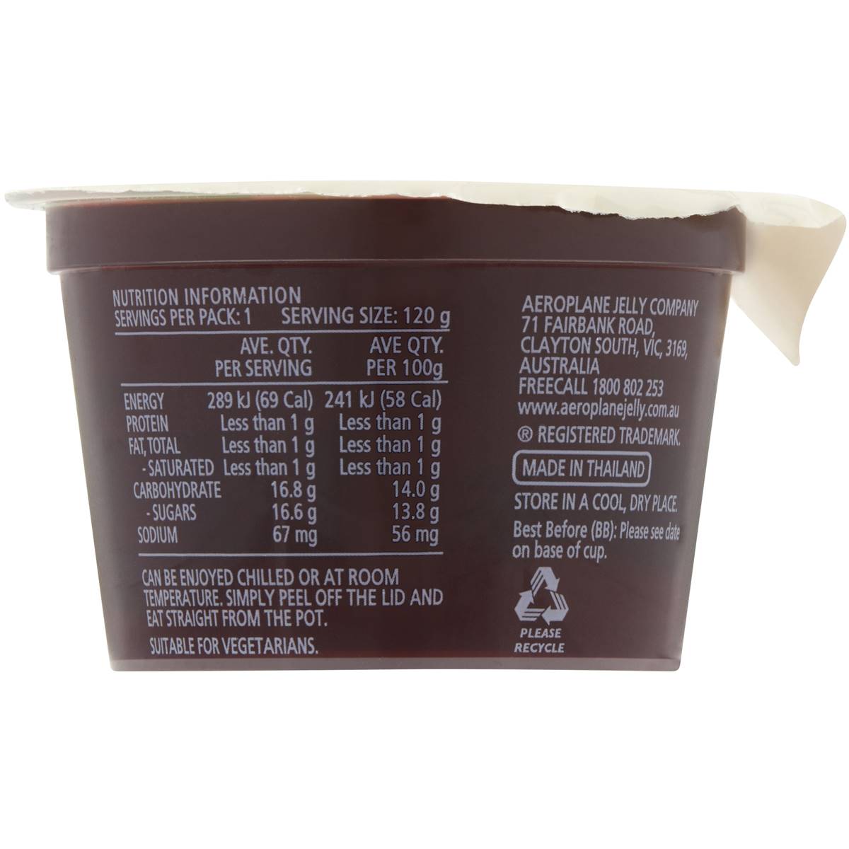 Aeroplane Ready To Eat Jelly Cup Snack Blackcurrant Flavour 120g