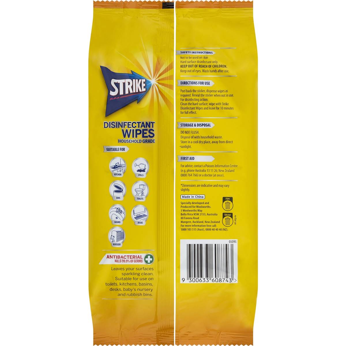 Strike Disinfectant Wipes Lemon 100 Pack