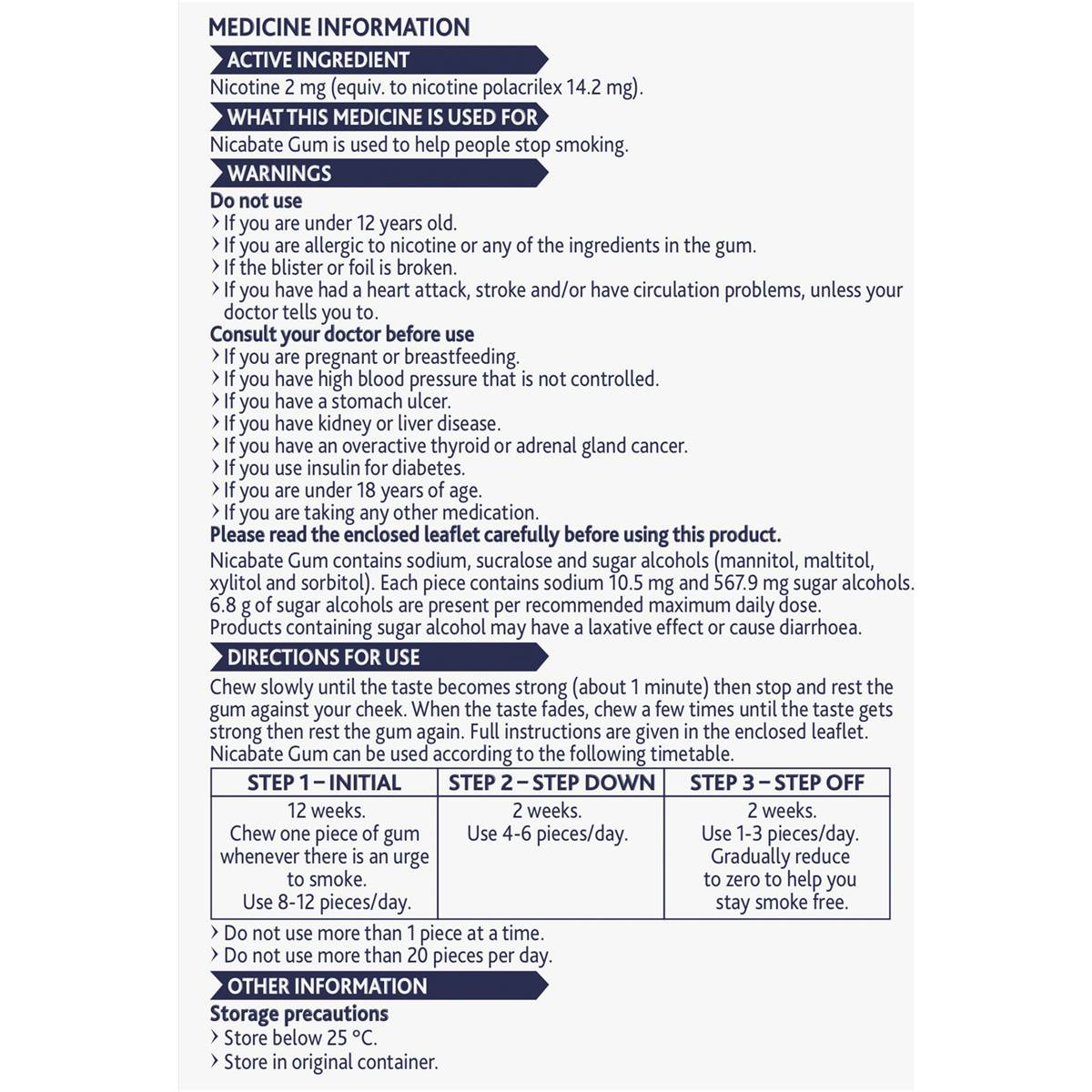 Nicabate Quit Smoking Chewing Gum Regular Strength 2mg Nicotine 100 Pack