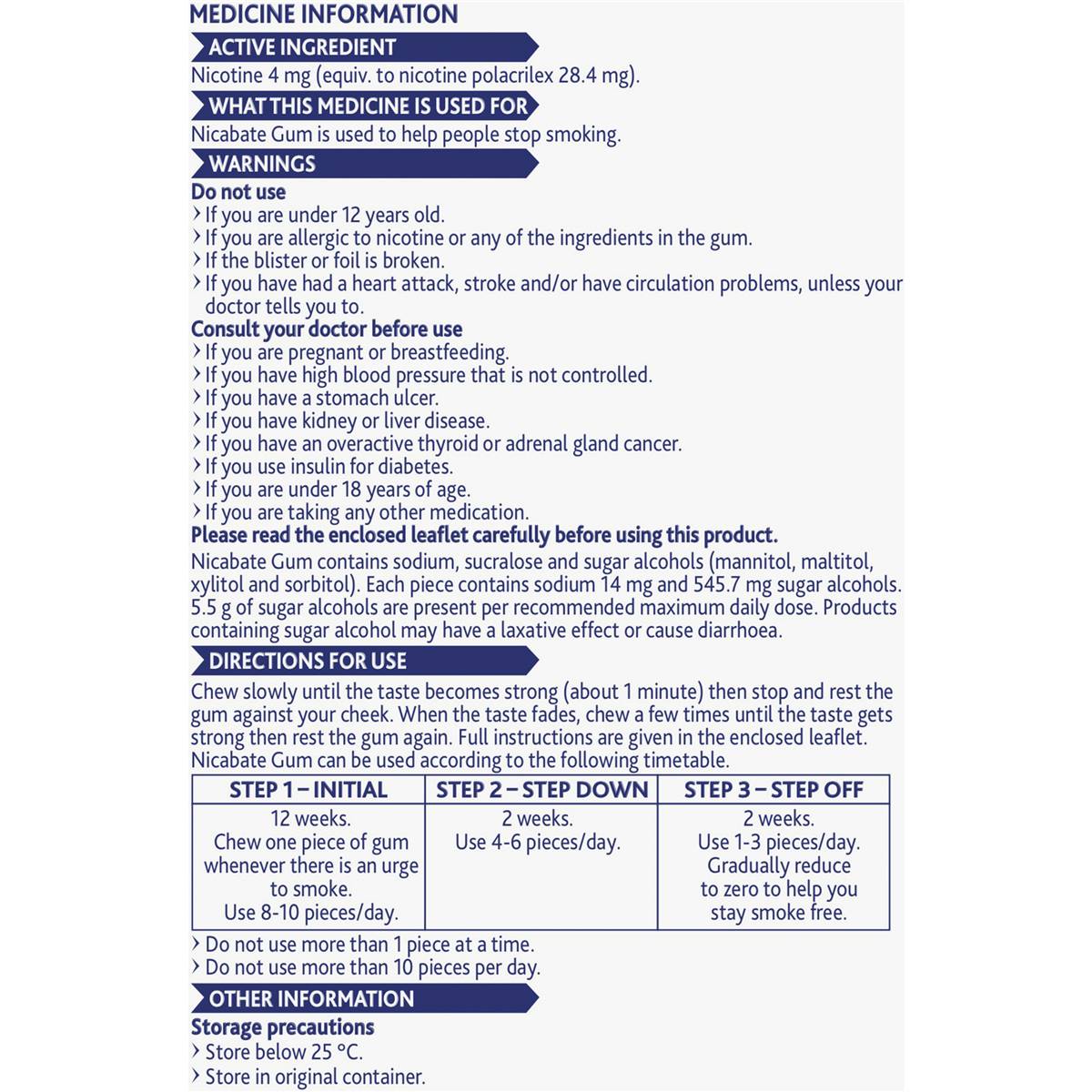 Nicabate Quit Smoking Chewing Gum Extra Strength 4mg Nicotine 100 Pack