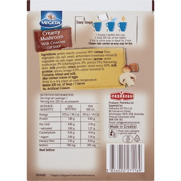 Vegeta Creamy Mushroom With Croutons Cup Soup 20g