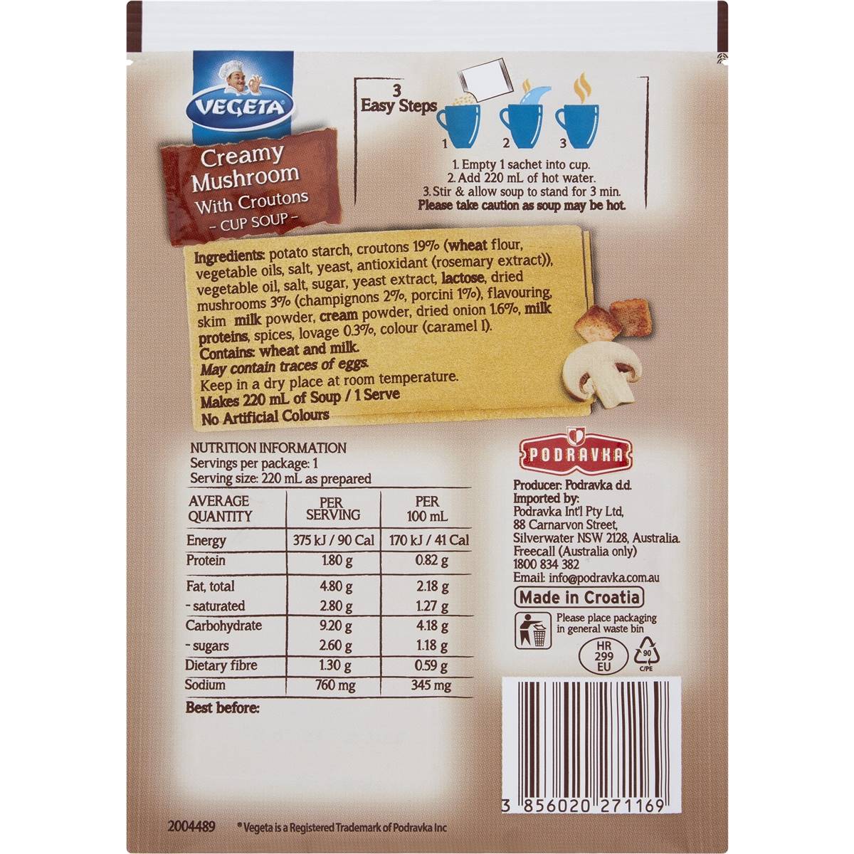 Vegeta Creamy Mushroom With Croutons Cup Soup 20g