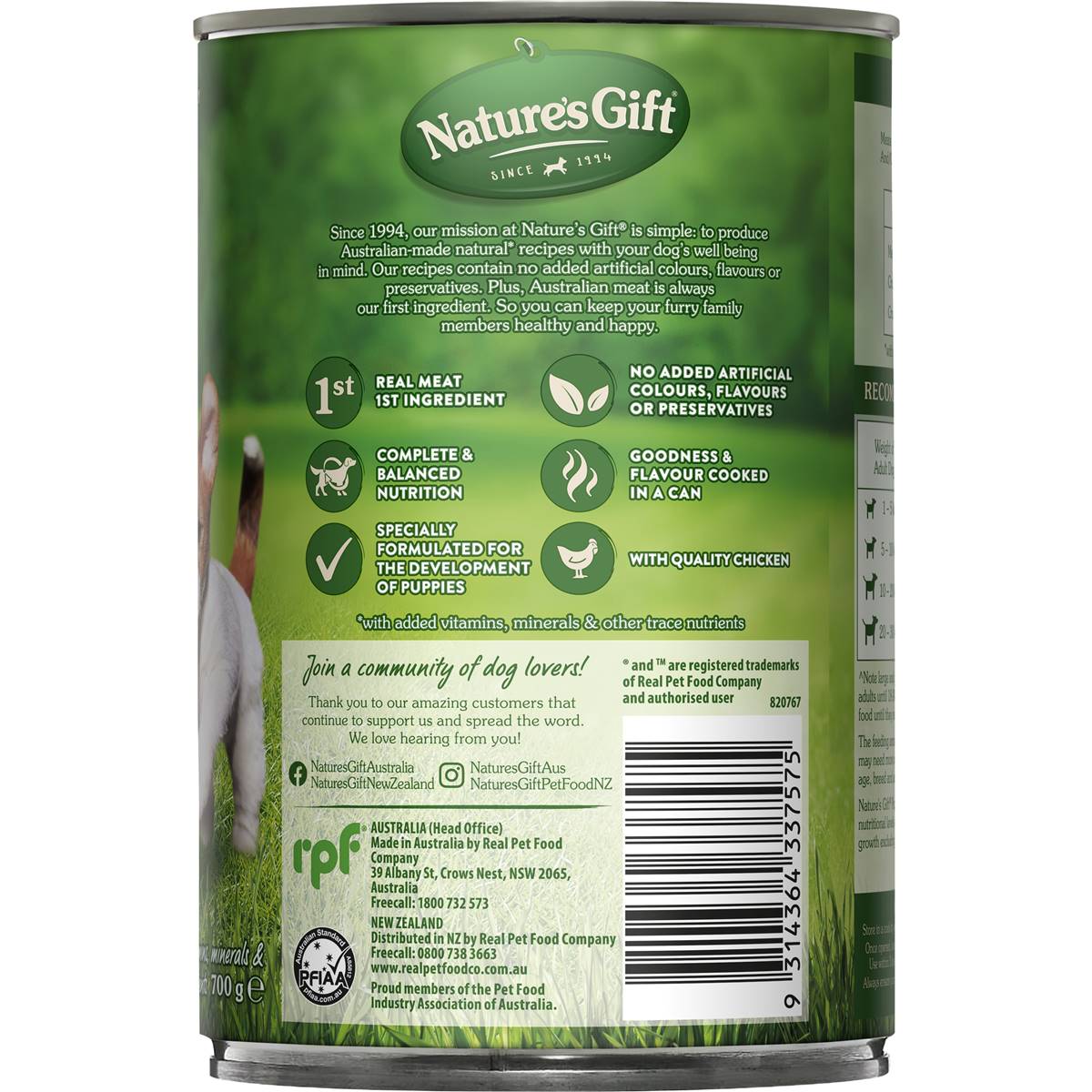 Nature's Gift Puppy Wet Dog Food Mince With Chicken 700g
