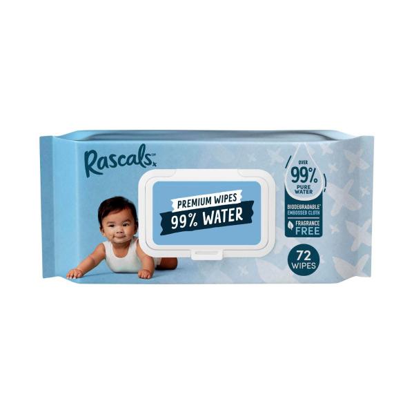 RASCALS 99% WATER PREMIUM WIPES 72 PACK