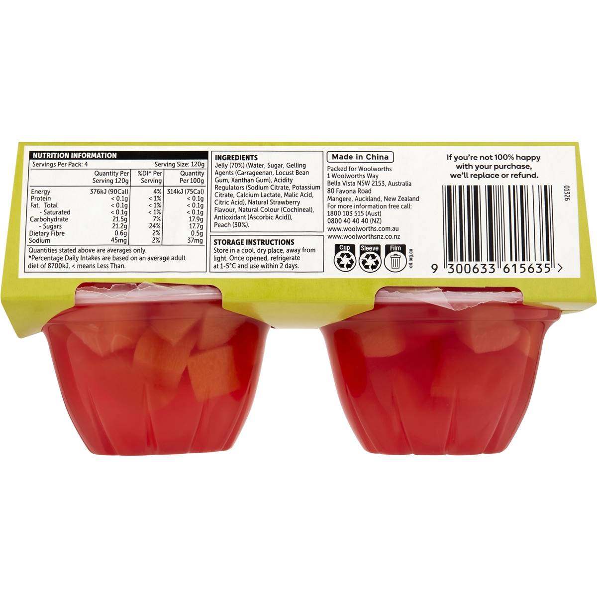Woolworths Peach In Strawberry Jelly 4 Pack