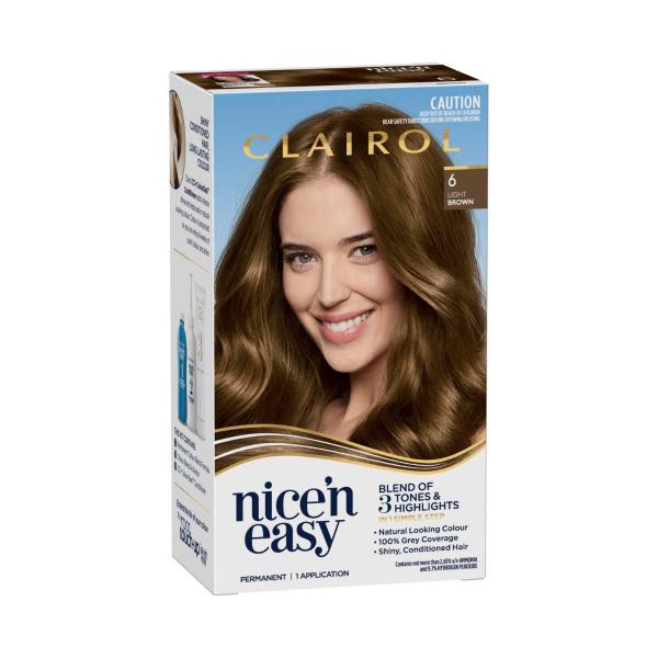 CLAIROL NICE'N EASY 6 LIGHT BROWN PERMANENT HAIR COLOUR
