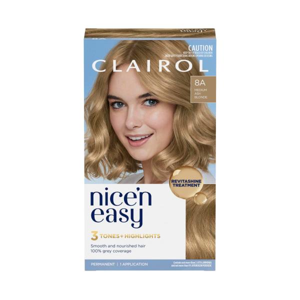 CLAIROL NICE'N EASY 8A MEDIUM ASH BLONDE PERMANENT HAIR COLOUR