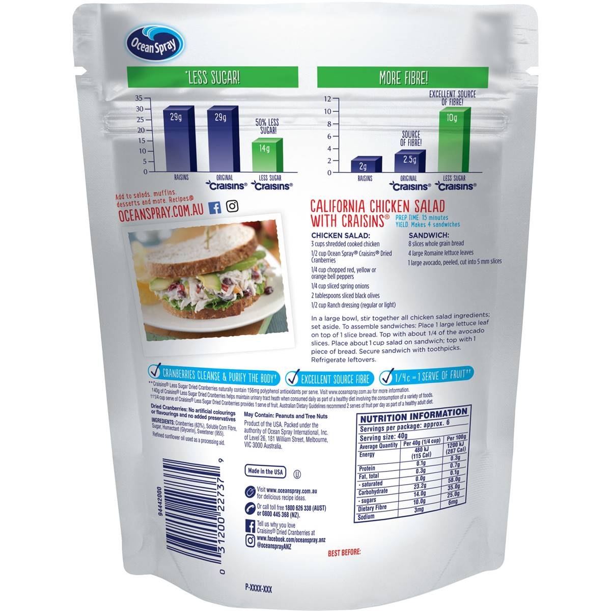 Ocean Spray Reduced Sugar Craisins 250g