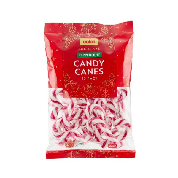 COLES CHRISTMAS PEPPERMINT CANDY CANES 30 PK 225G