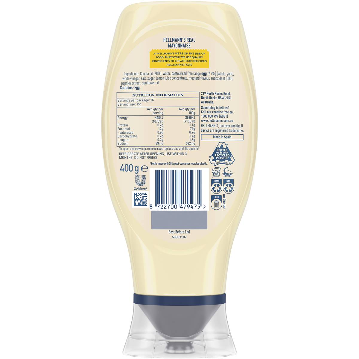 Hellmann's Real Mayonnaise Squeeze 400 g
