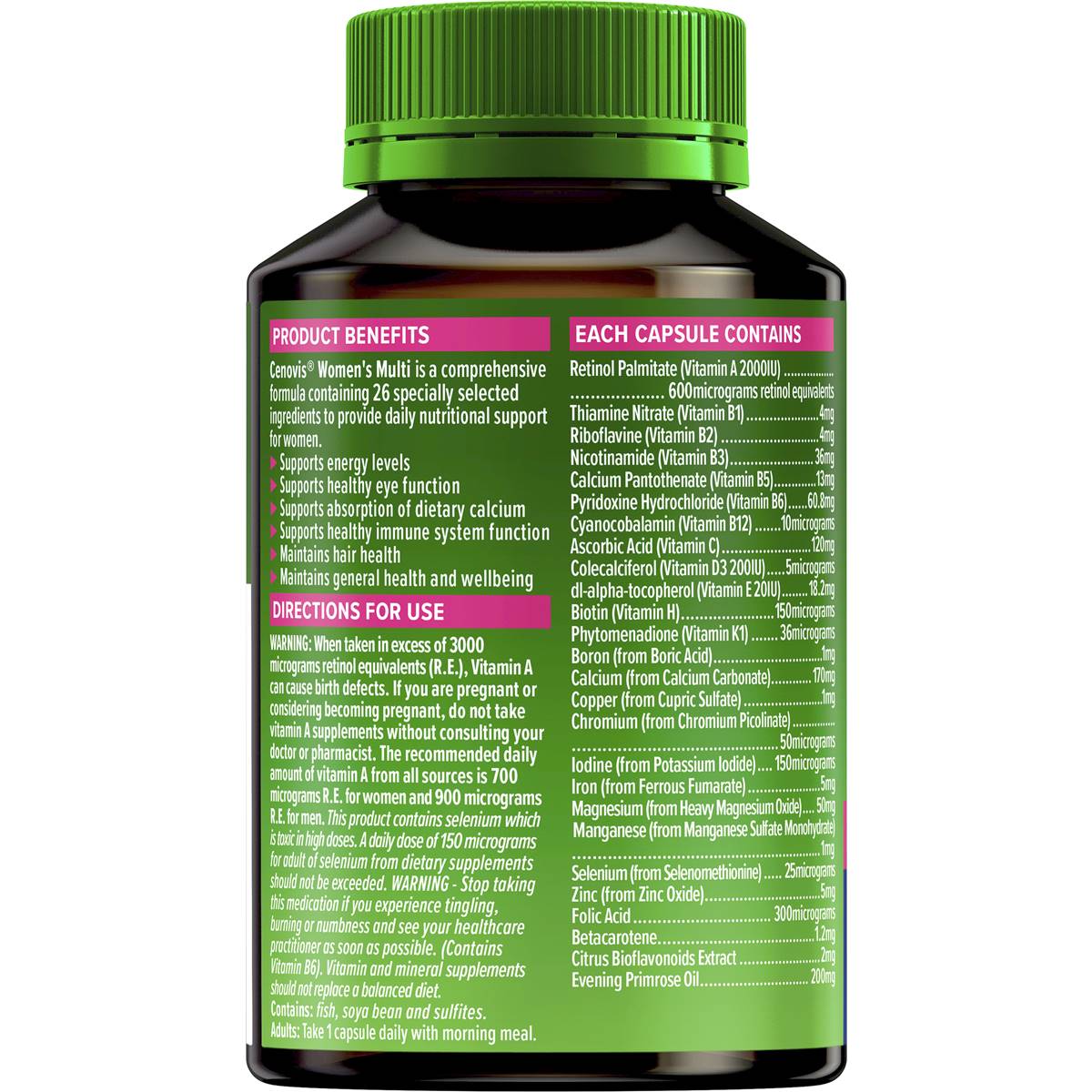 Cenovis Women's Multivitamin Capsules Multi Vitamin For Energy 50 Pack