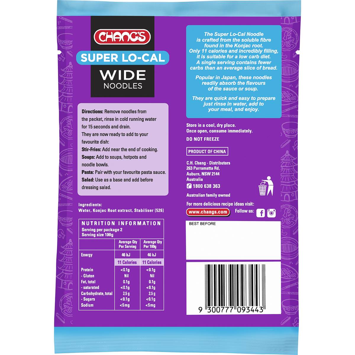 Chang's Super Lo-Cal Wide Noodles 390g