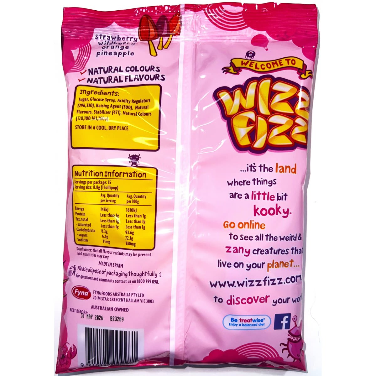 15 Pack Wizz Fizz Fruity Pops 132g